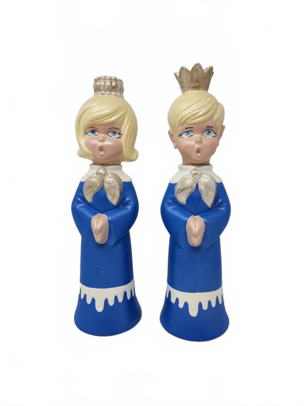 Vintage Ceramic Christmas Caroler Candleholders Boy Girl Pair 11 Inch